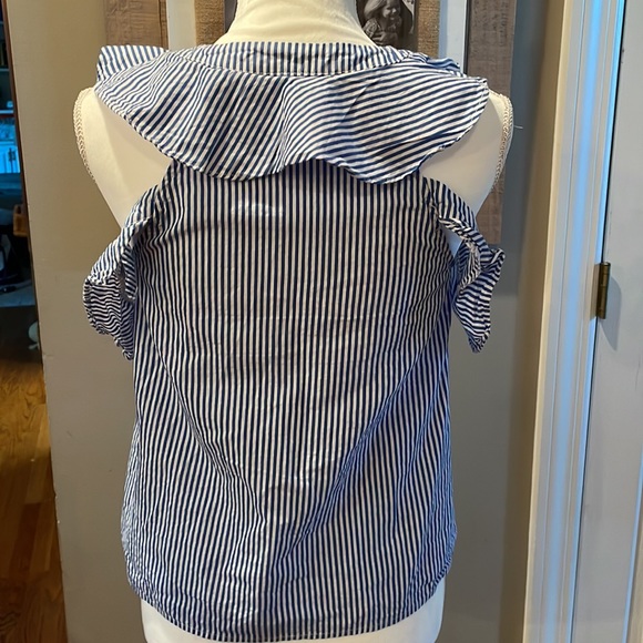 Do+Be Blue and White Striped Cold Shoulder Top - Picture 4 of 6